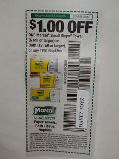 20 Coupons $1 Off Marcal Small Steps Towel Bath or Napkins Exp 3 9 13
