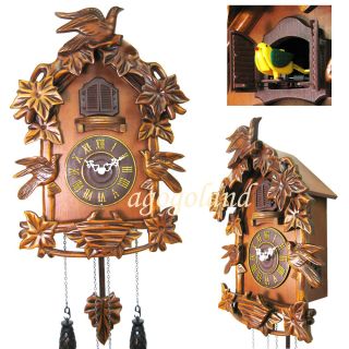  Traditional Hand Carved Birds Maples Nestle Wooden Cuckoo Wall Clock