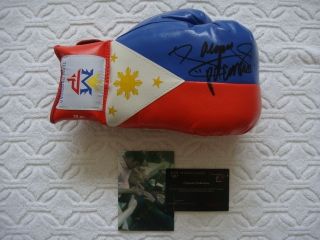 MANNY PACQUIAO SIGNED AUTO PHILIPPINE FLAG BOXING GLOVE 100 AUTHENTIC