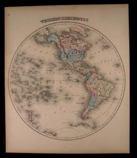 Western Hemisphere C 1855 Colton America Color Map