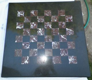 Custom Marble Inlay Granite Slate Vintage 21 x 22 Chess Checker Board