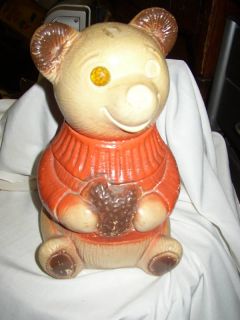 Antique Vintage Chalkware Teddy Bear Piggy Bank