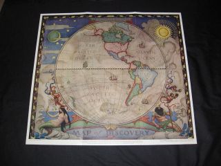  1928 N C Wyeth Print Map of Discovery Western Hemisphere FRAME IT