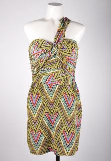 Mara Hoffman NWT 376 Multicolor Silk Abstract Print One Shoulder Dress