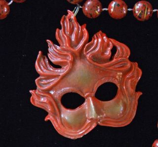 Red Flame Venetian Mask Mardi Gras Beads New Orleans
