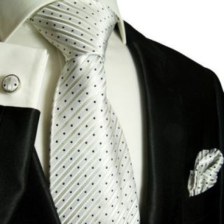 423CH New White Black Paul Malone Silk Necktie Set