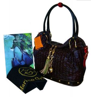 Marino Orlandi Brown Leather Bag Handbag Purse Signature multicolor