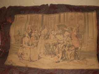 Antique French Tapestry Victorian Musicians Signed Marchetti