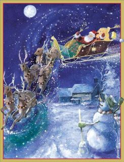 CASPARI Santa and Reindeer Boxed Christmas Holiday Greeting Cards 16ct