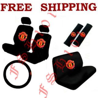 New 11pc Set Soccer Football Manchester United Auto Seat Covers Wheel
