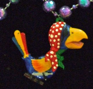 Bobble Head Parrot Mardi Gras Beads Moves Animated Fun