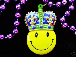 Royal King Yellow Smiley Face Mardi Gras Necklace Bead Crown 