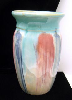 Early Hull Pottery Vase H Mark 20s Turquoise Rose Blue