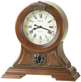New Bulova Marlborough Walnut Finish Chiming Mantel Quartz Clock