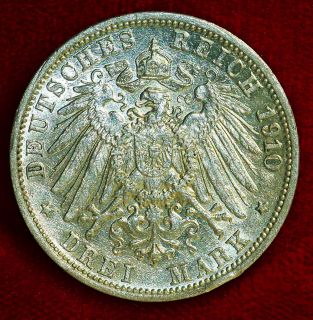 Germany 1910 G Drei Mark 3 Mark Coin
