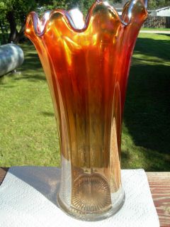 Northwood Funeral Vase With N mark Carnival Glass Marigold