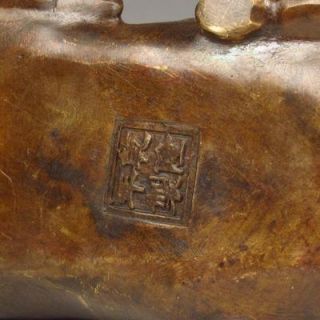 Chinese Bronze Pot Lid w Horse Mark