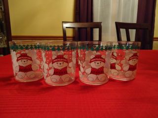 Marshall Field Mistletoe Bear Acrylic Glasses Set of Four w Carrier