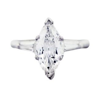 38 Carat Marquise Cut Diamond Engagement Ring with Baguettes