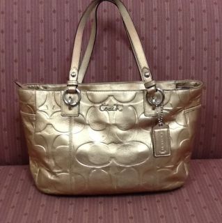 Coach Metallic Gold Gallery Tote. Leather With Purple Lining. Big Tote