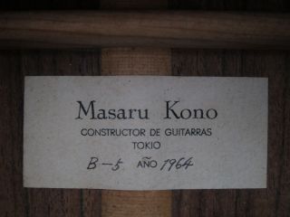Masaru Kohno Classical Guitar 1964 Brazilian Kono Old Label Fleta