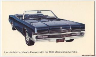 1969 Mercury Marquis Convertible Original Ad Postcard