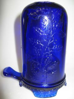 Cobalt Blue glass Fairy lamp holly pattern / candle holder christmas
