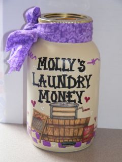 My Laundry Money Jar Bank Handpainted Personalized w Slotted Lid