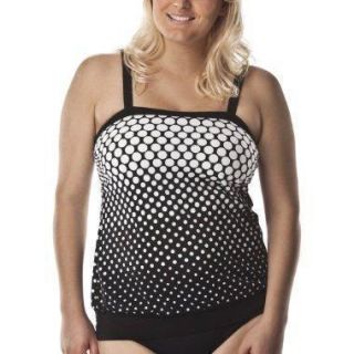 Maxine Womens 26W Plus Size Black White Polka Dot Tankini Swimsuit 26
