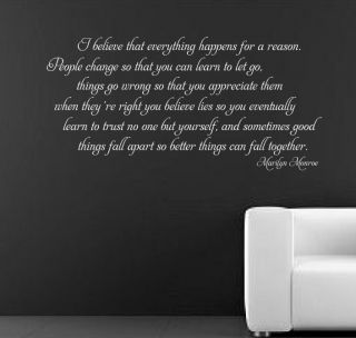 Marilyn Monroe I Believe Wall Sticker Mural Decal Quote Art RC 50