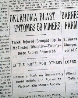 1929 McAlester OK Oklahoma Old Town Coal Mine Explosion Disaster NYC