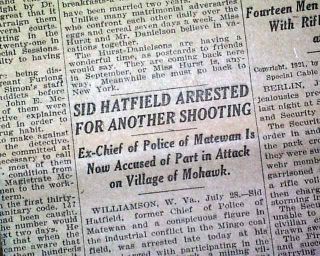 1921 Newspaper Sid Hatfield Battle of Matewan Police Chief Fame
