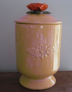 Maurice of California Yellow Cookie Jar with Orange Flower