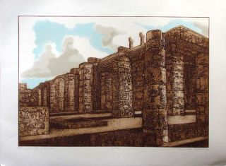 Dean Meeker Temple of Warriors Intaglio Collagraph Hand Signed Make
