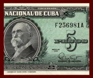 Pesos Banknote Cuba 1960 Máximo Gomez Portrait UNC