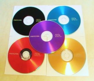 MEMOREX 5 blanks Blue Red Purple Gold Black 80 min x 52 5 cd sleeves