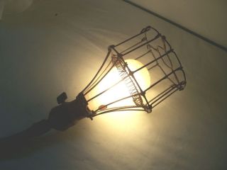 1905 Industrial Wire Basket Trouble Lamp w Nilco 1924 Bulb Attached