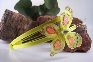 Yellow and Orange Double Plastic Hair Headband with Butterfly Great