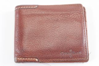 Cole Haan Brown Grain Leather Merced Slim Stitch Mens Billfold Wallet