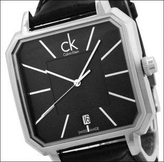 New Calvin Klein Black Crocodile Leather Swiss Black Dial Mens Watch