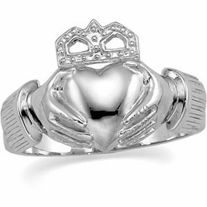 Mens Heavy Claddagh Wedding Ring Band 14k White Solid Gold Great