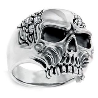 Mens Alien Skull CZ 925 Sterling Silver Ring New