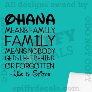 Ohana Means Family Lilo and Stitch Disney Quote Vinyl Wall Decal Decor