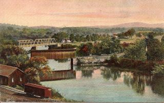 NH Postcard Covered Bridge Railroad Bridge Over Merrimac River