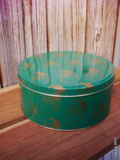 Green Gold Holiday Santa Claus Metal Cookie Tin with Lid