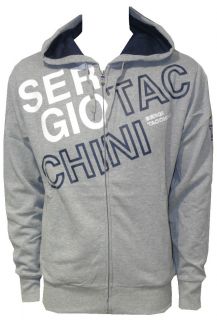 New Mens Sergio Tacchini Full Zip Grey Fleece Hood Top