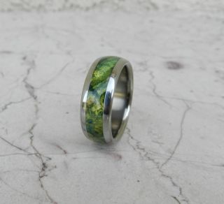 Tungsten Ring Wedding Band Green Lantern Maple Burl Wood 8M Tungsten