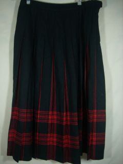 PLEATED SKIRT ~~ SIZE 16 ~~ AUTHENTIC MENZIES TARTAN ~~ BLACK RED WOOL