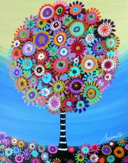 Mexican Folk Art Tree of Life Flower Blooms Prisarts Original Painting