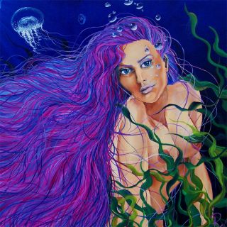 RW2 SHOWER CURTAIN Mermaid purple blue green cloth original art